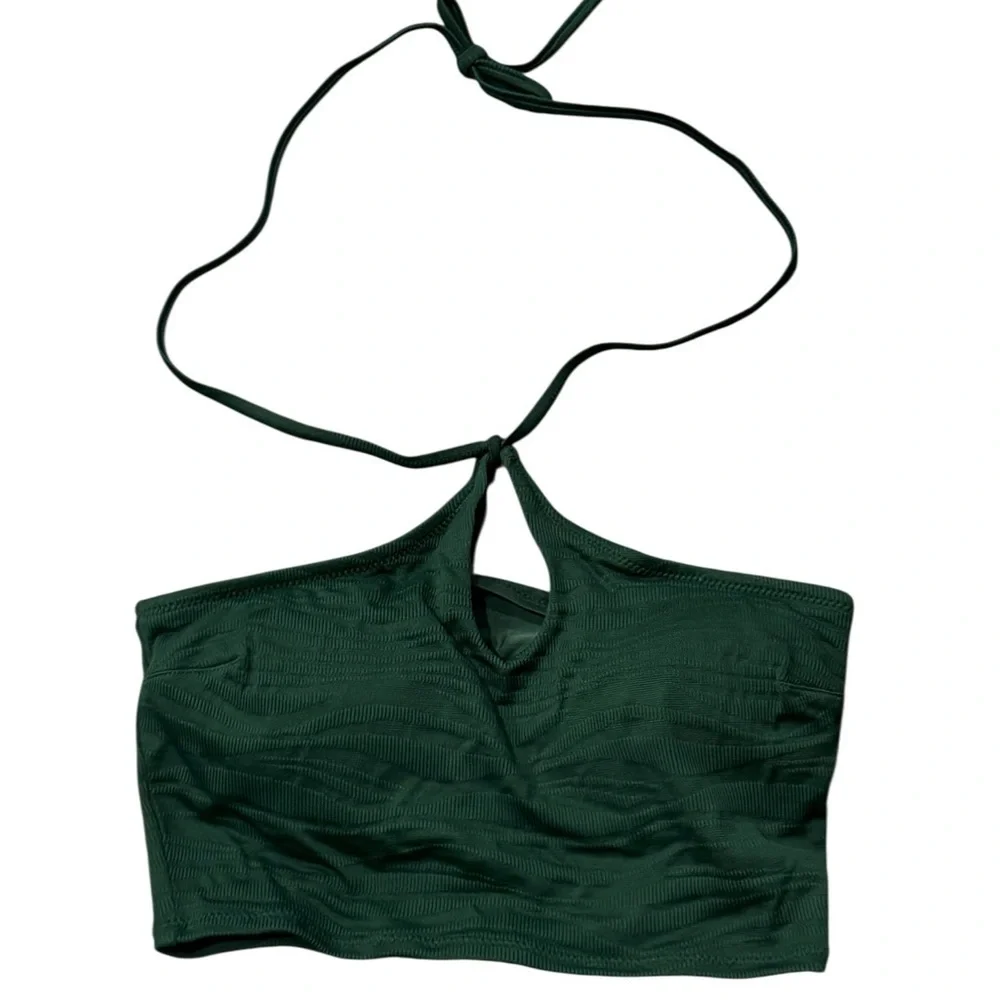 NWT Aerie Jacquard Longline Halter Bikini Top XS Dark Green